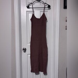 Cider Chocolate Brown Knit dress with slit